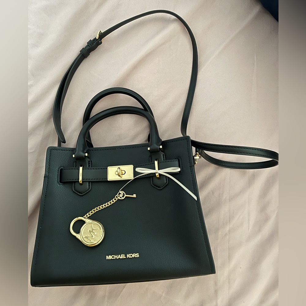 Michael Kors Hamilton Small Black Leather Satchel Bag
